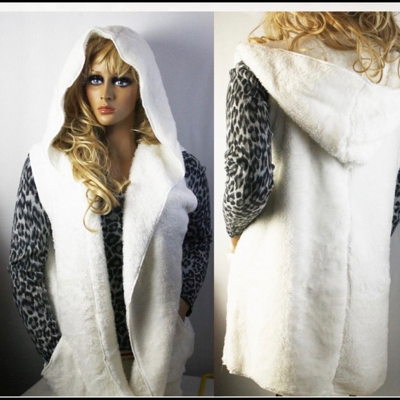 Viv’s Boutique Jackets & Blazers - Hooded Faux Fur Vest with Pockets